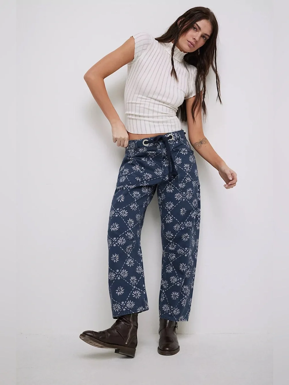 We The Free Moxie Printed Low-Slung Barrel Jeans